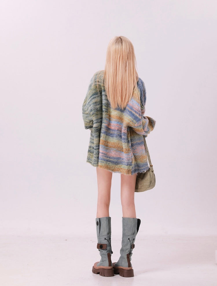 Striped Oversized Sweater Cardigan