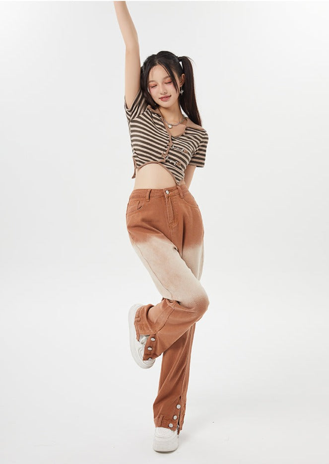 Striped V Neck Crop Top