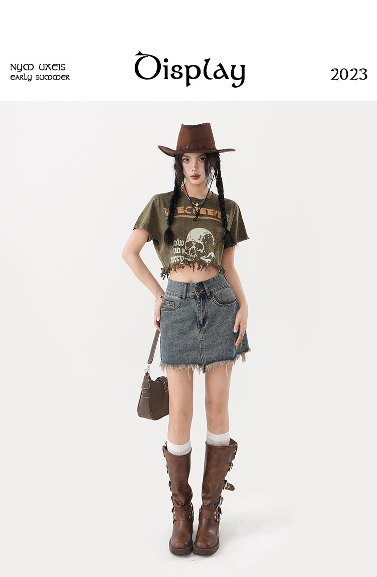 Creeper Vintage Washed Destroyed Crop Top