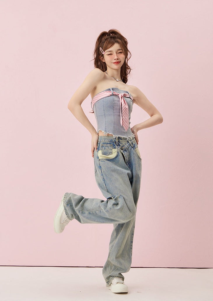 Denim Tie Tube Top