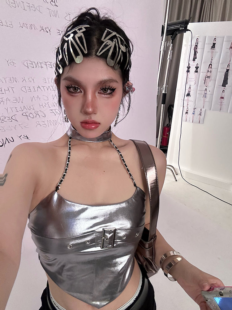 Metallic Chain Halter Top