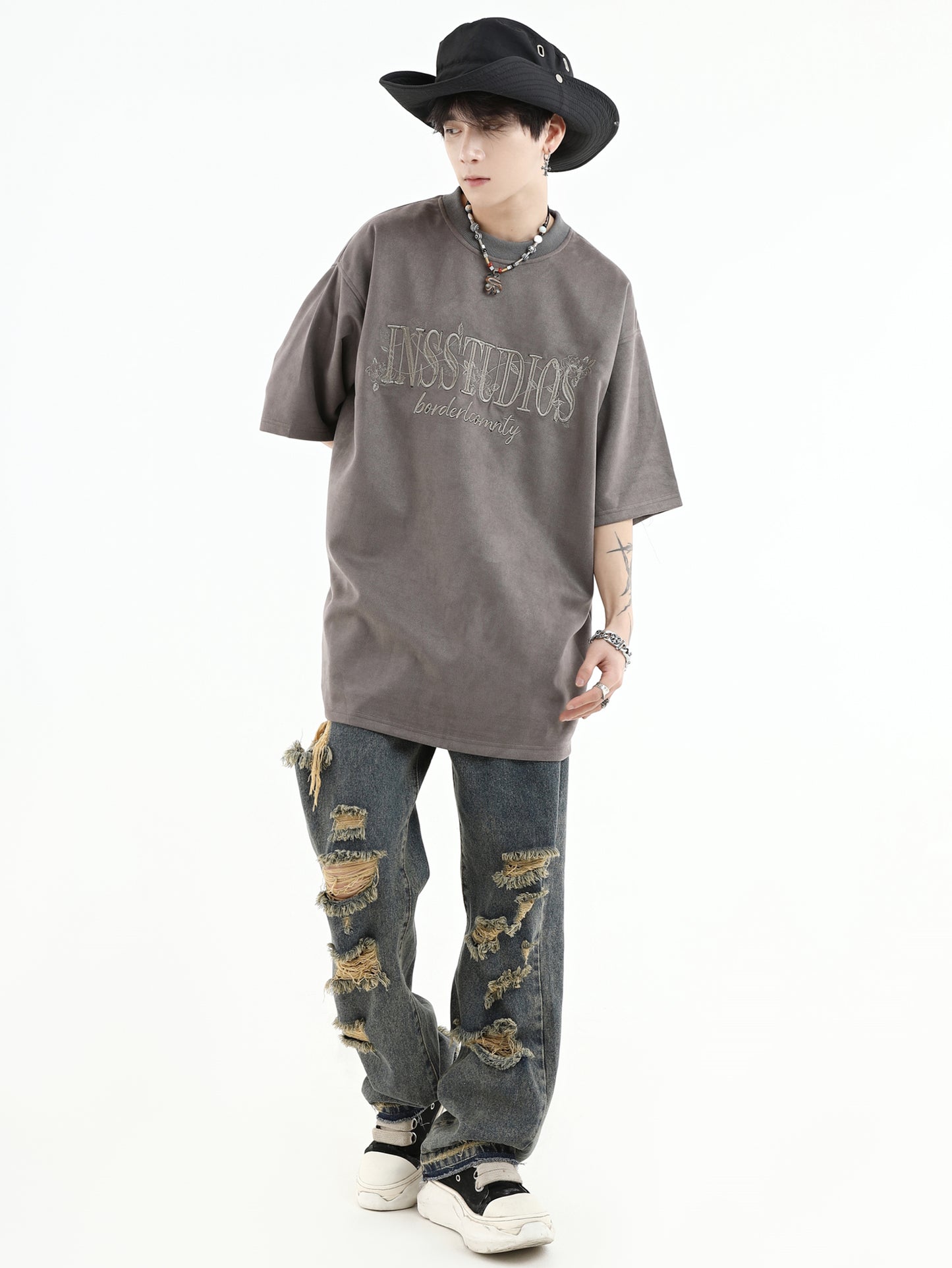 Streetwear Insstudios Sueded Embroidered Logo T-Shirt