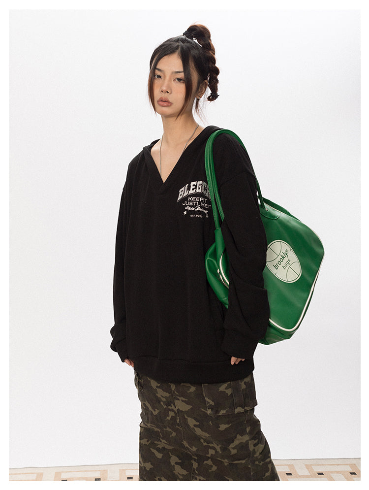 Waffle Knit V Neck Hoodie