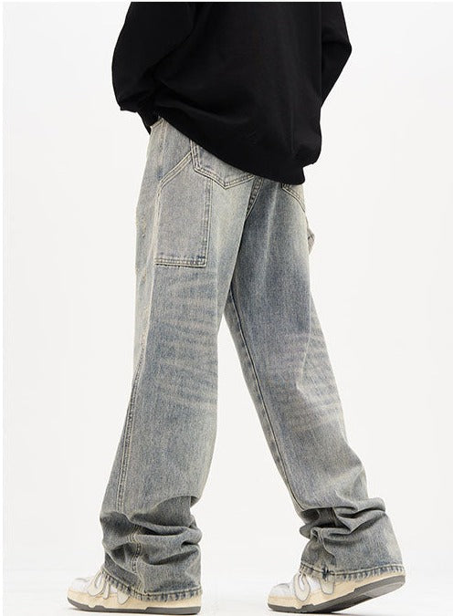 Sand Washed Loose Fit Tabbed Jeans