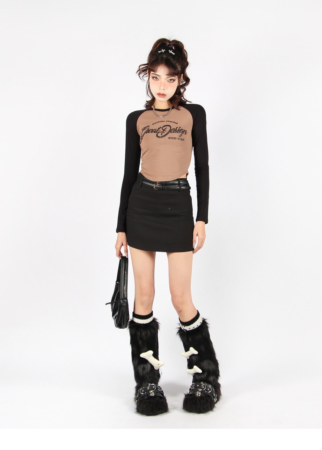 Cropped Raglan Long Sleeve Top