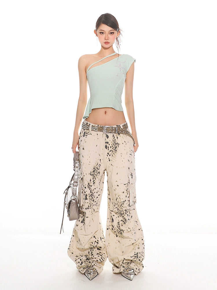 Snow Leopard Wide Leg Cargo Pants