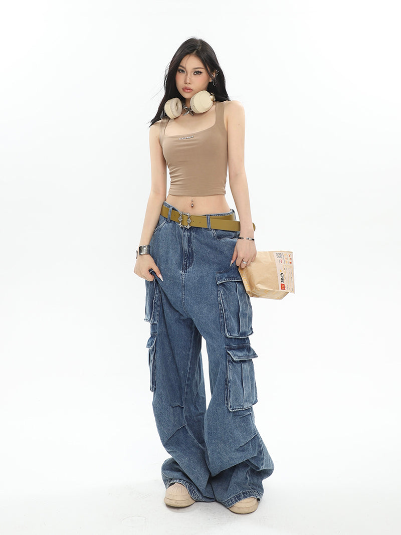 Baggy Wide Leg Denim Cargo Pants