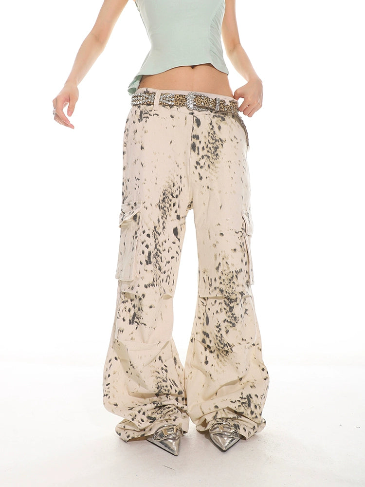 Snow Leopard Wide Leg Cargo Pants