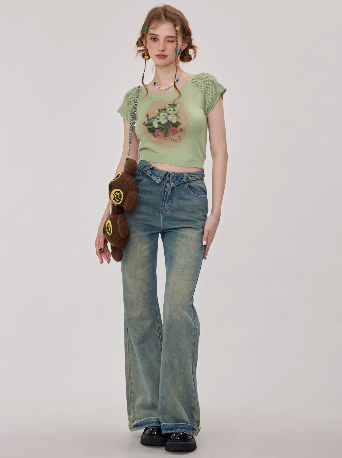 Kitty Crotchet Sleeve Knit Top