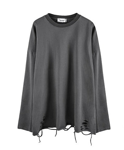 Ripped Shredded Hem Long Sleeve Shirt