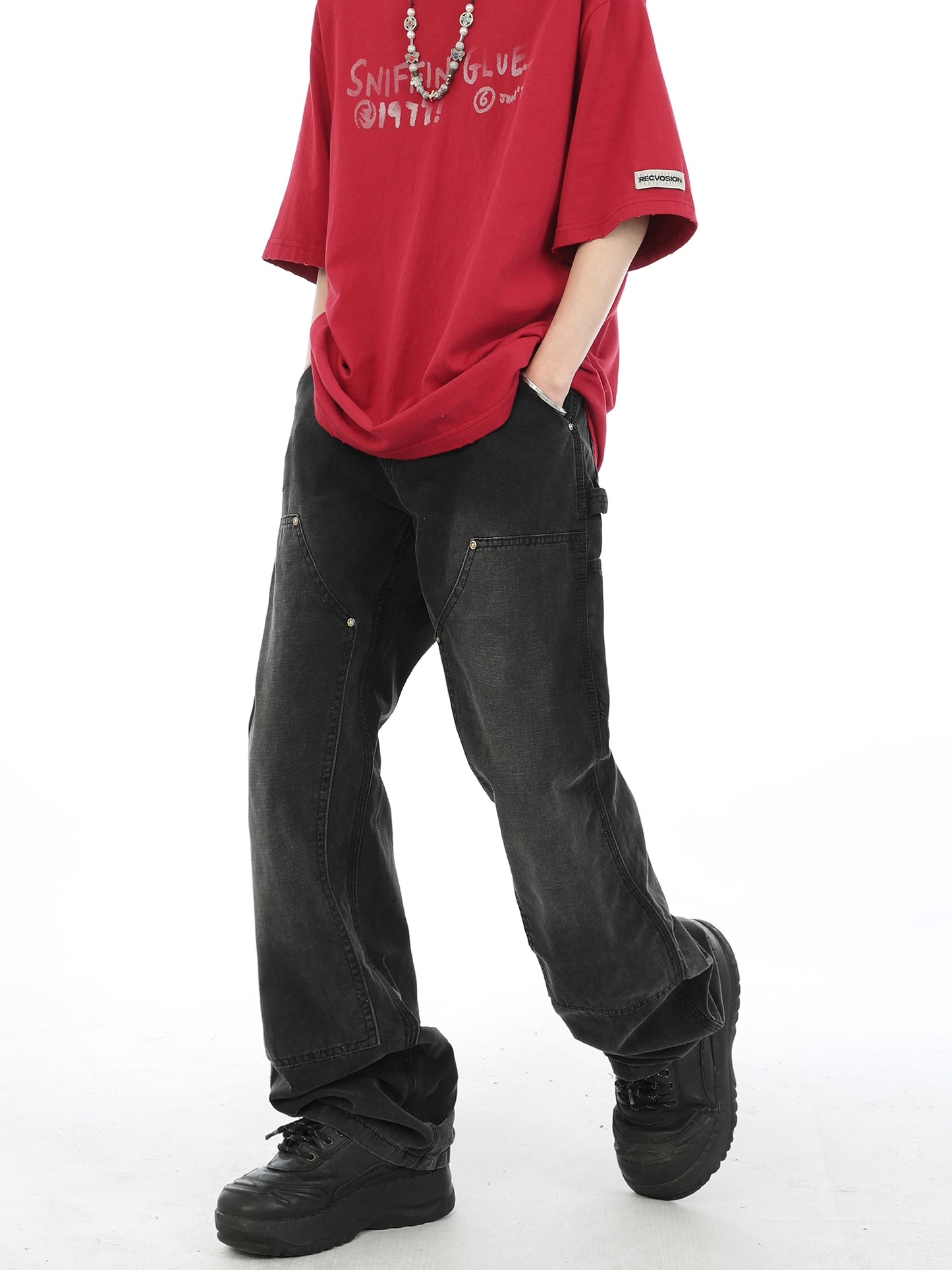 Black Washed Straight Leg Jeans