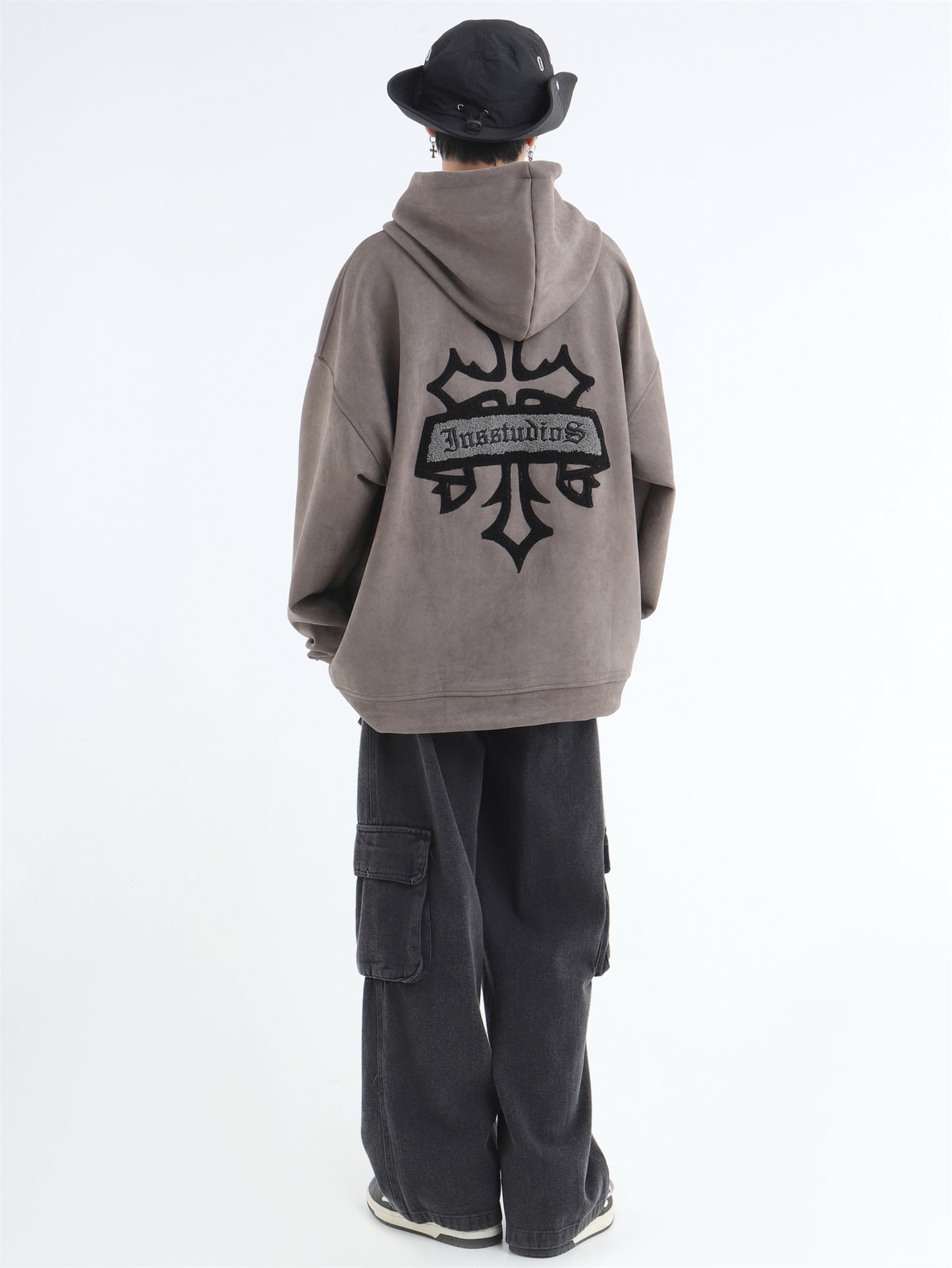kpop Streetwear Cross Vintage Suede Washed Hoodie
