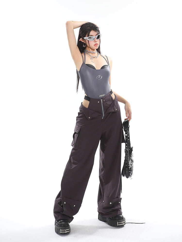 Hip Cutout Studded Cargo Pants
