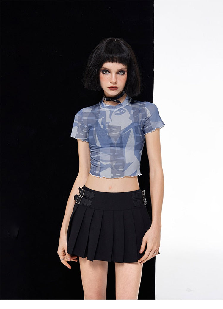Abstract Mesh Cropped Tee