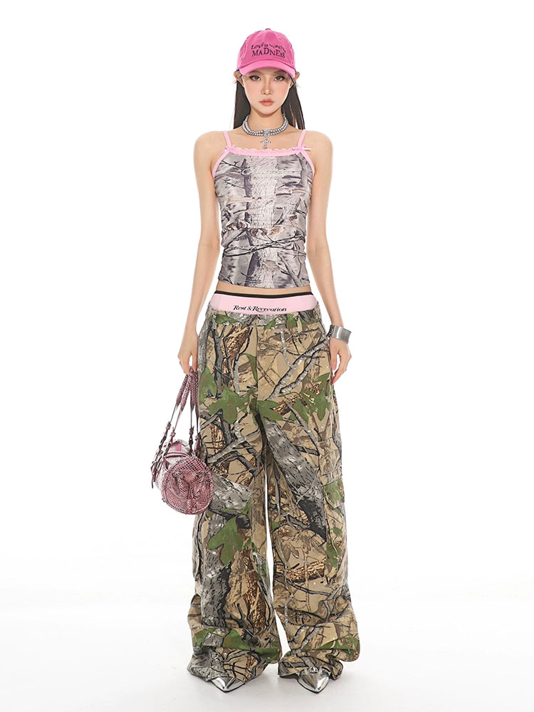 Woodland Camo Wide Leg Cargo Pants