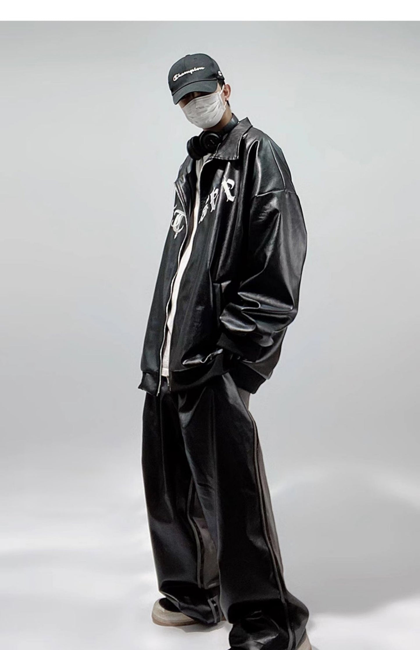 Streetwear Cross Faux Leather Bomber Jacket