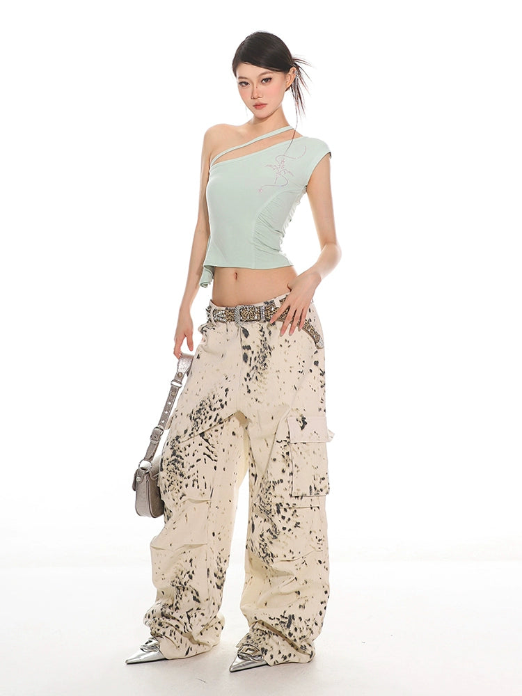 Snow Leopard Wide Leg Cargo Pants