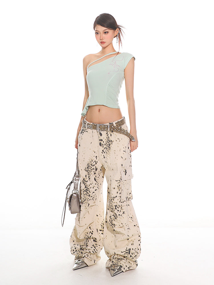 Snow Leopard Wide Leg Cargo Pants