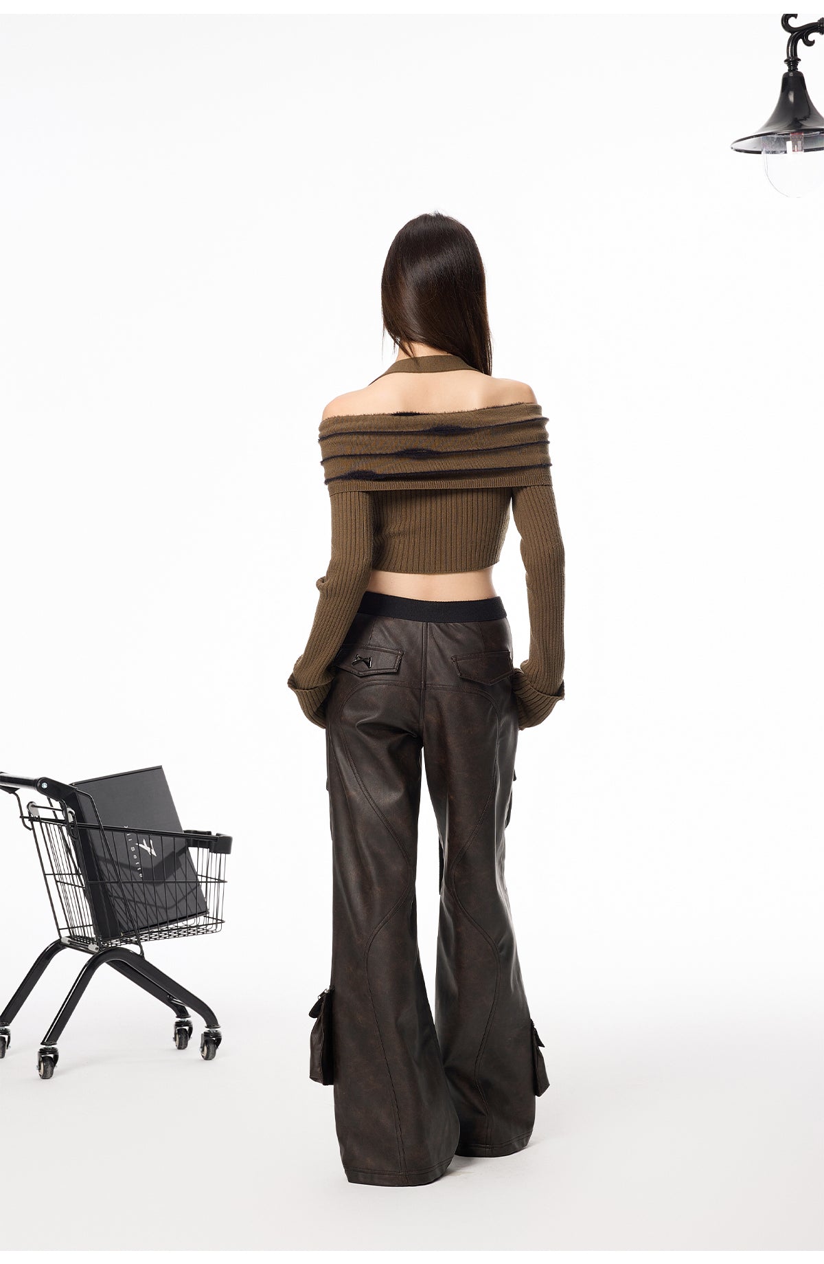 Off Shoulder Halter Long Sleeve Crop Sweater