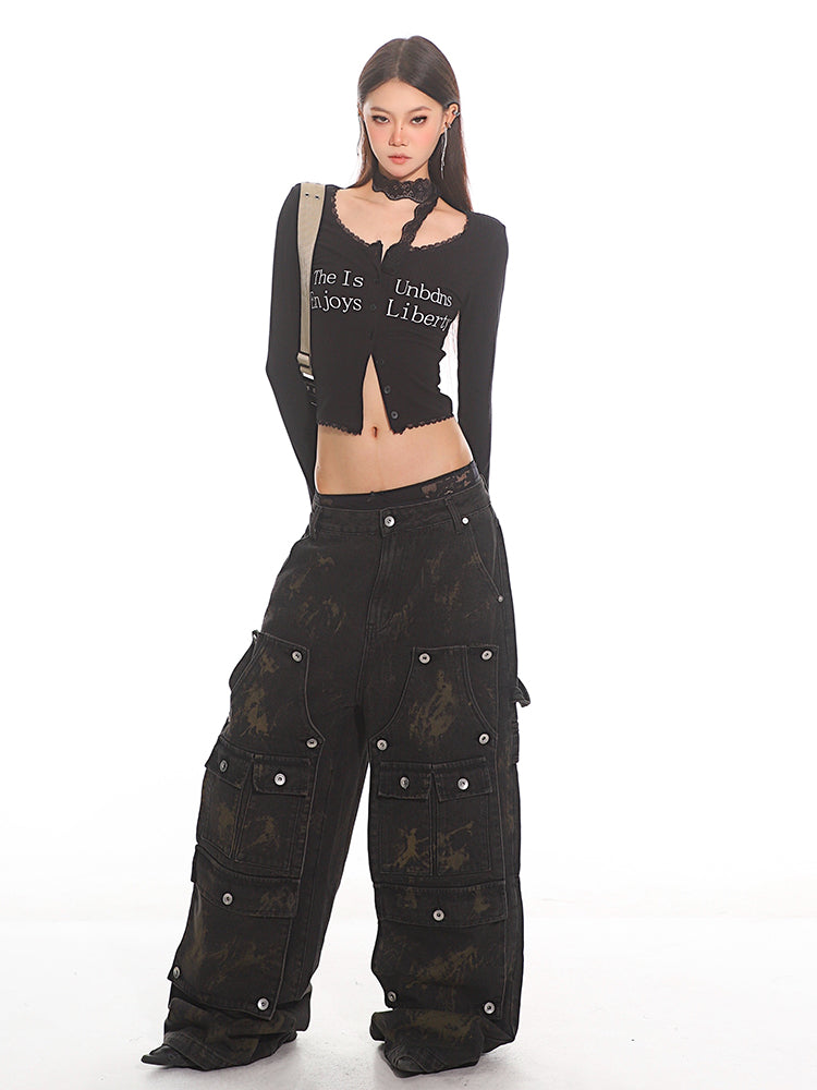 Multi-Pocket Utility Cargo Denim Pants