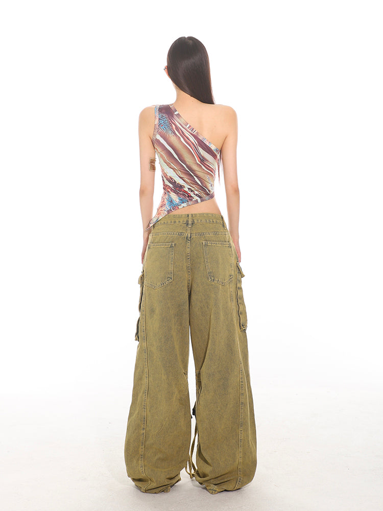 Vintage Destroyed Denim Cargo Pants