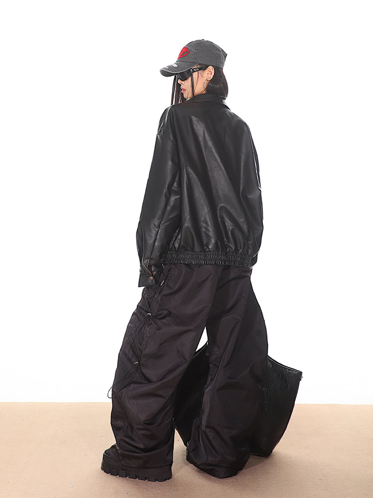 Black Drawstring Parachute Pants