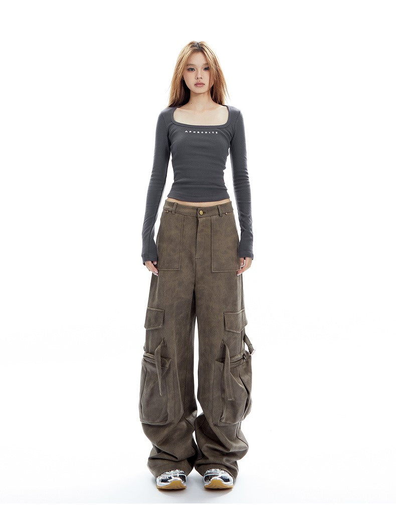 Faux Leather Cargo Pants