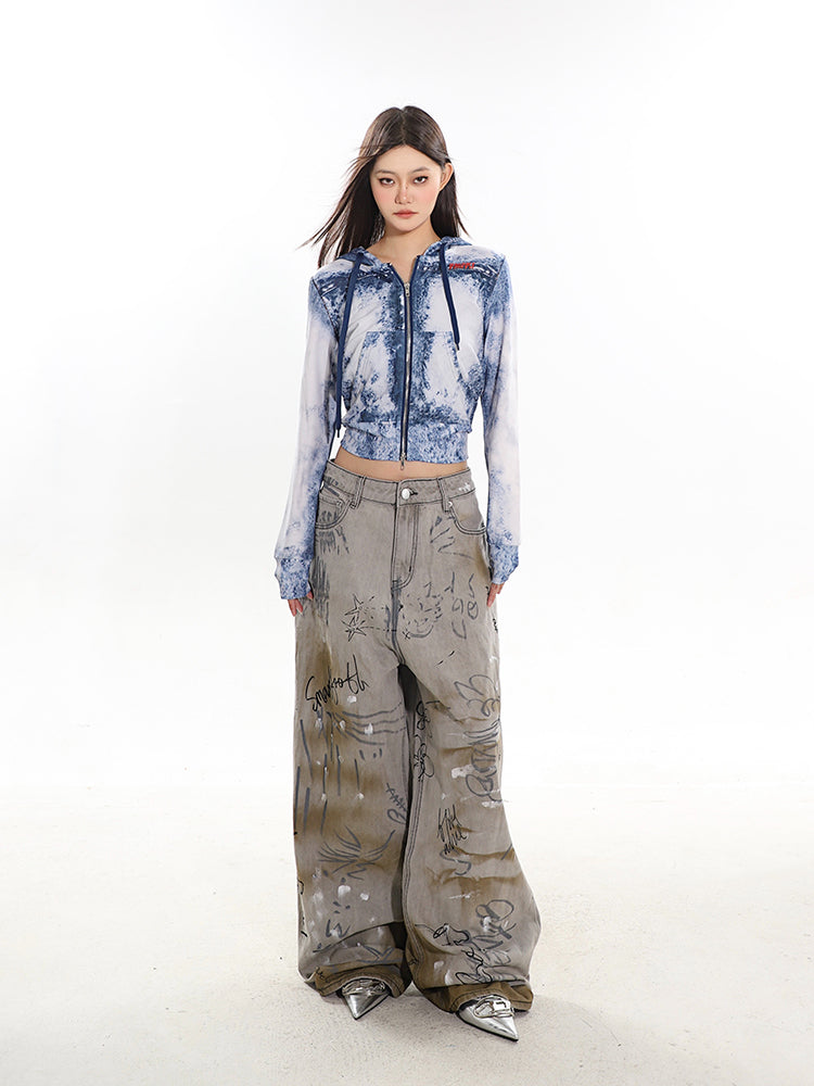 Graffiti Painted Retro Denim Jeans