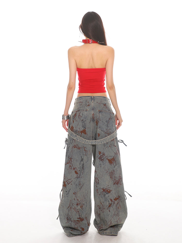 Deconstructed Lace-up Jigsaw Denim Jeans