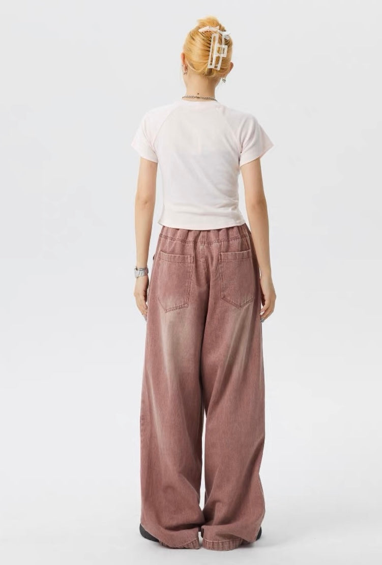 Dirty Pink Baggy Wide Leg Jeans
