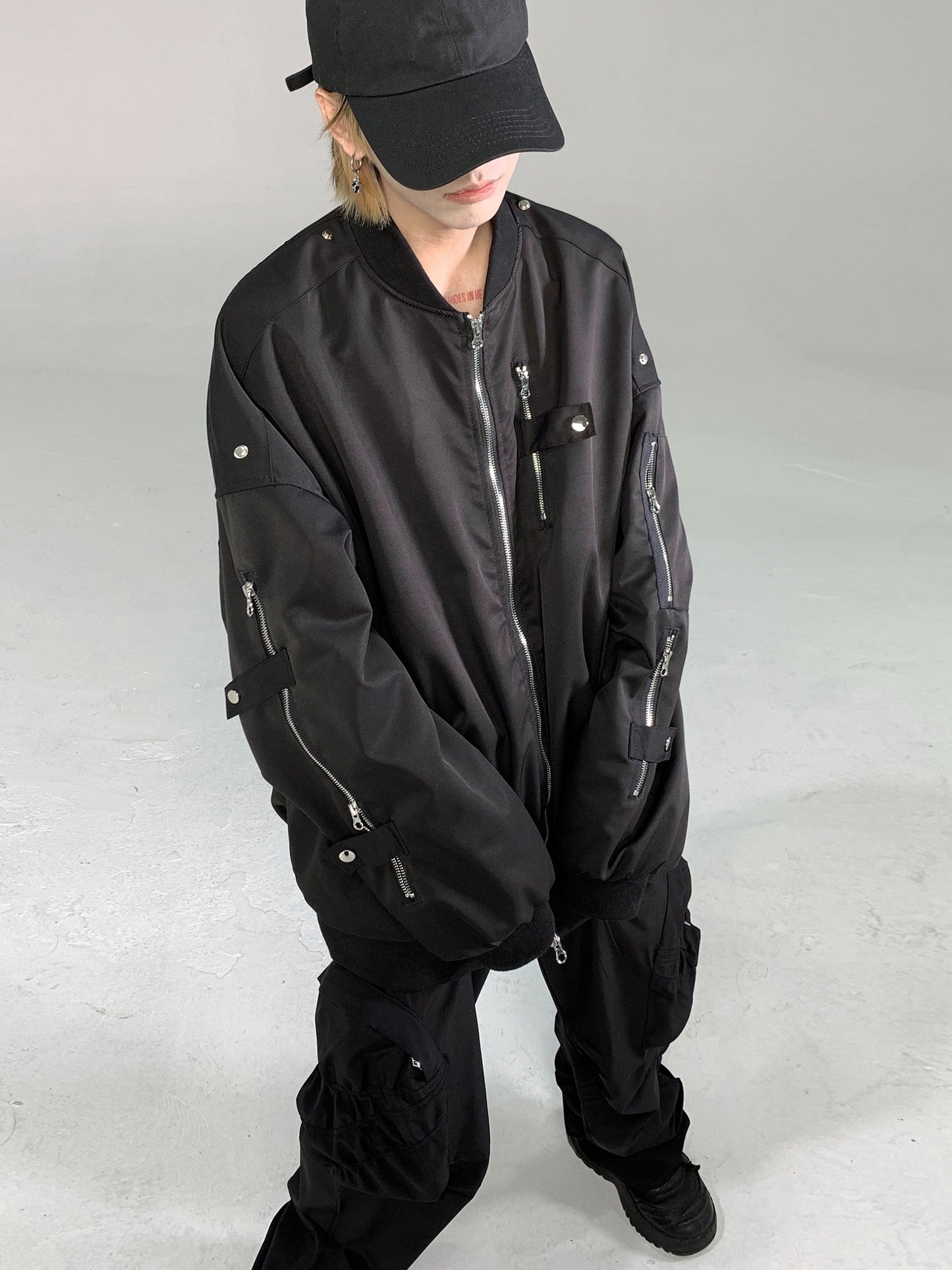Zipper Tab Bomber Jacket
