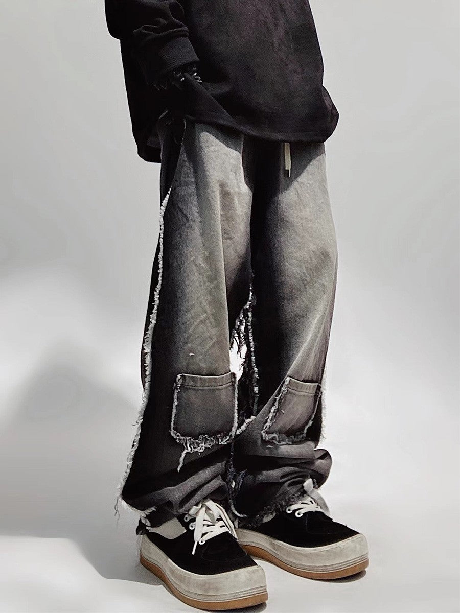 Raw Edge Frayed Loose Fit Jeans