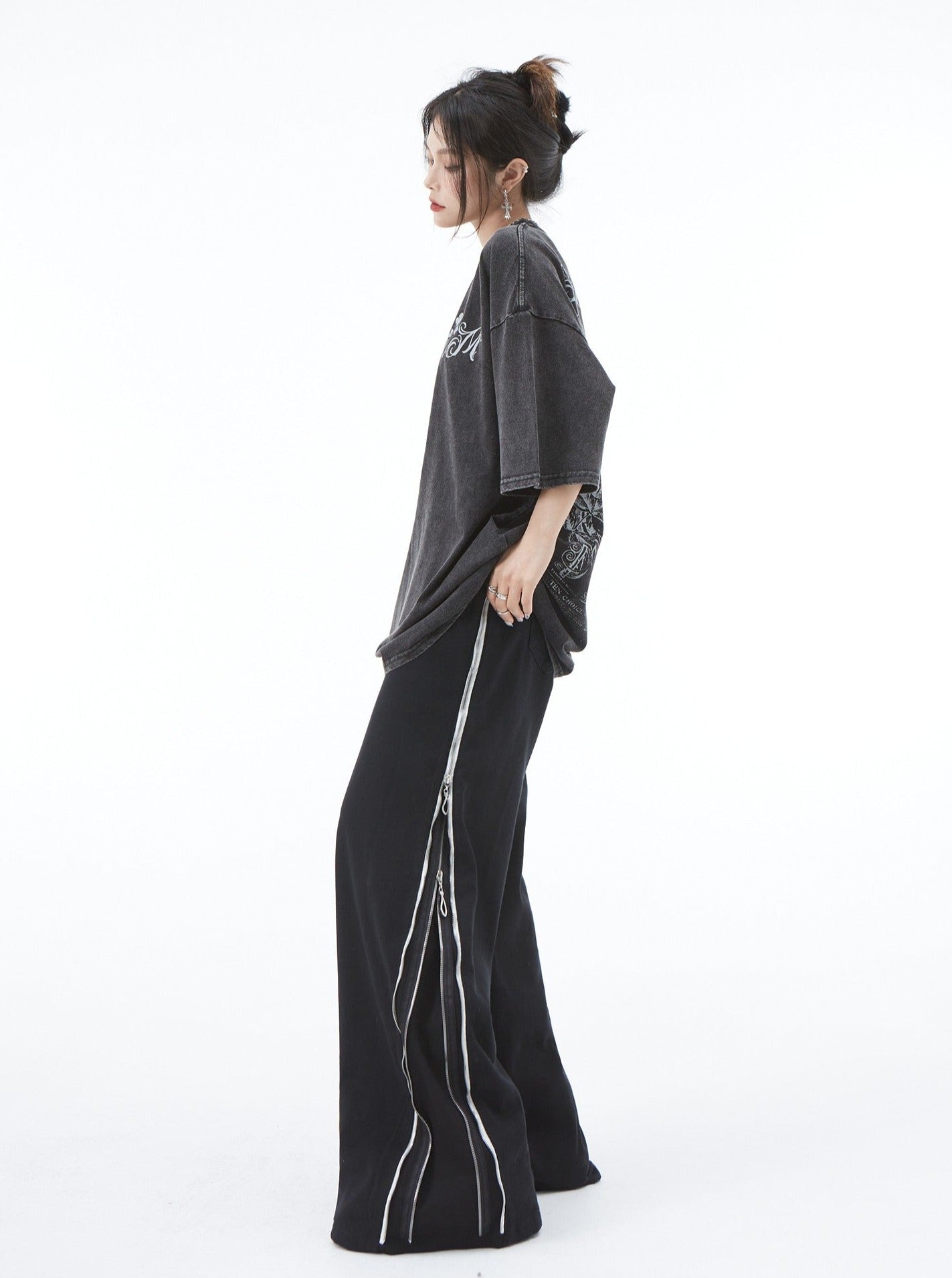 Zipper Wide Leg Jeans