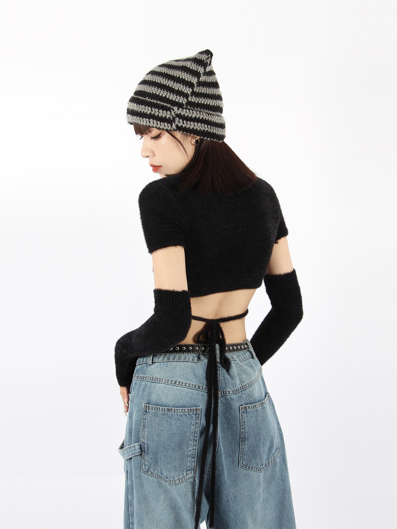 Dalmatian Knit Crop Top with Sleeves