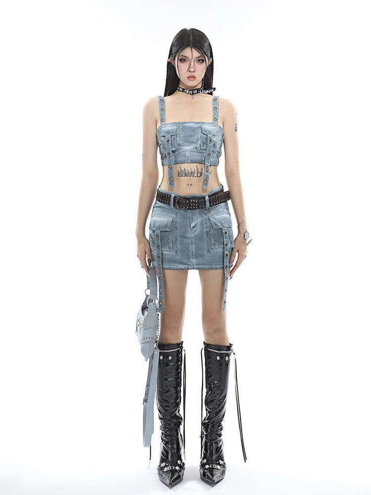 Strappy Cargo Crop Top + Skirt Set