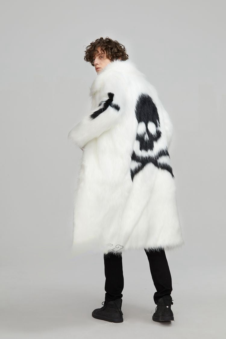 emo skull and crossbones faux fur coat