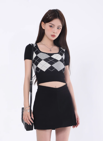 Argyle Square Neck Crop Top