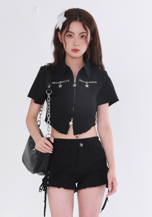 Star Zipper Crop Top