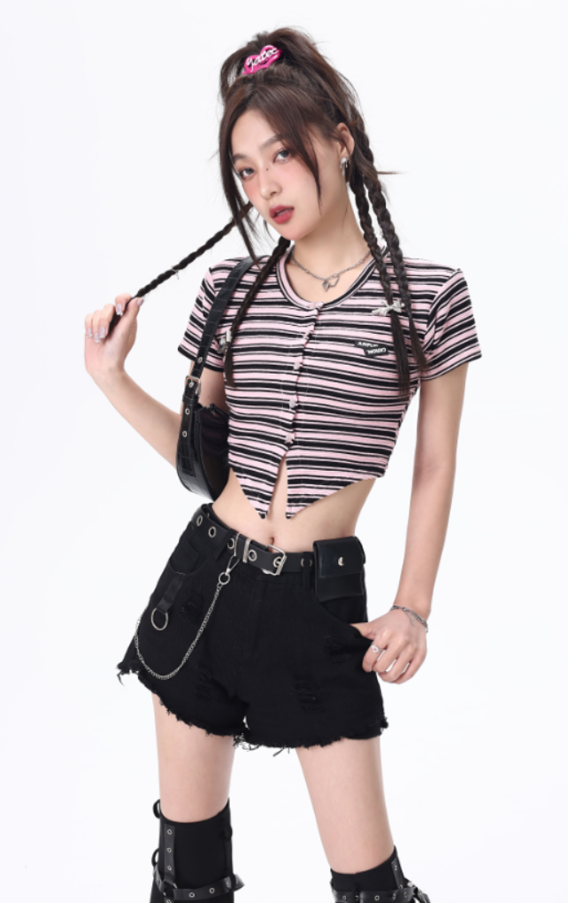 Striped Button Up Crop Top