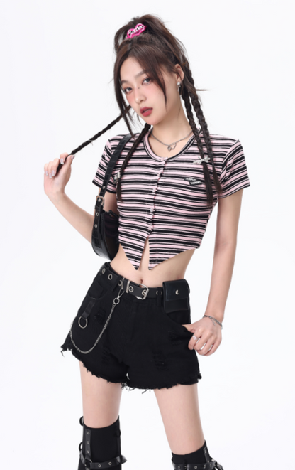 Striped Button Up Crop Top