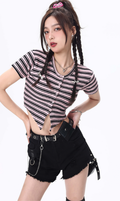 Striped Button Up Crop Top