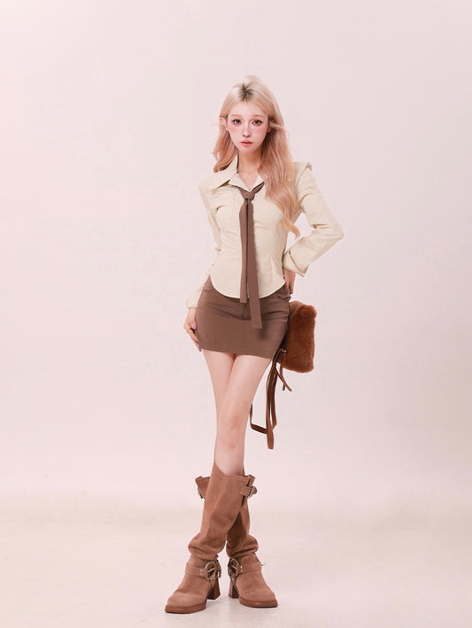 Brown A-Line Mini Skirt