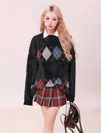 Red Plaid Pleated Skirt