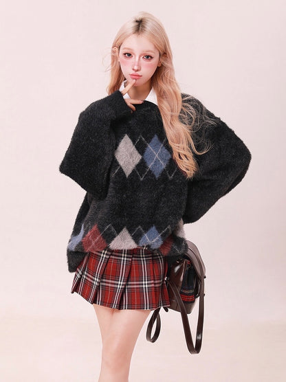 Red Plaid Pleated Skirt