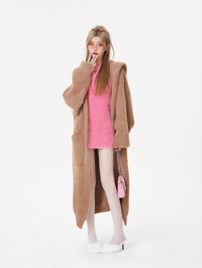 Mink Hooded Duster Sweater Cardigan