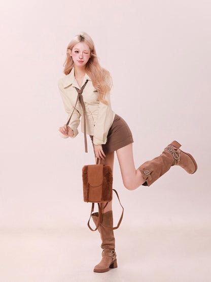 Brown A-Line Mini Skirt