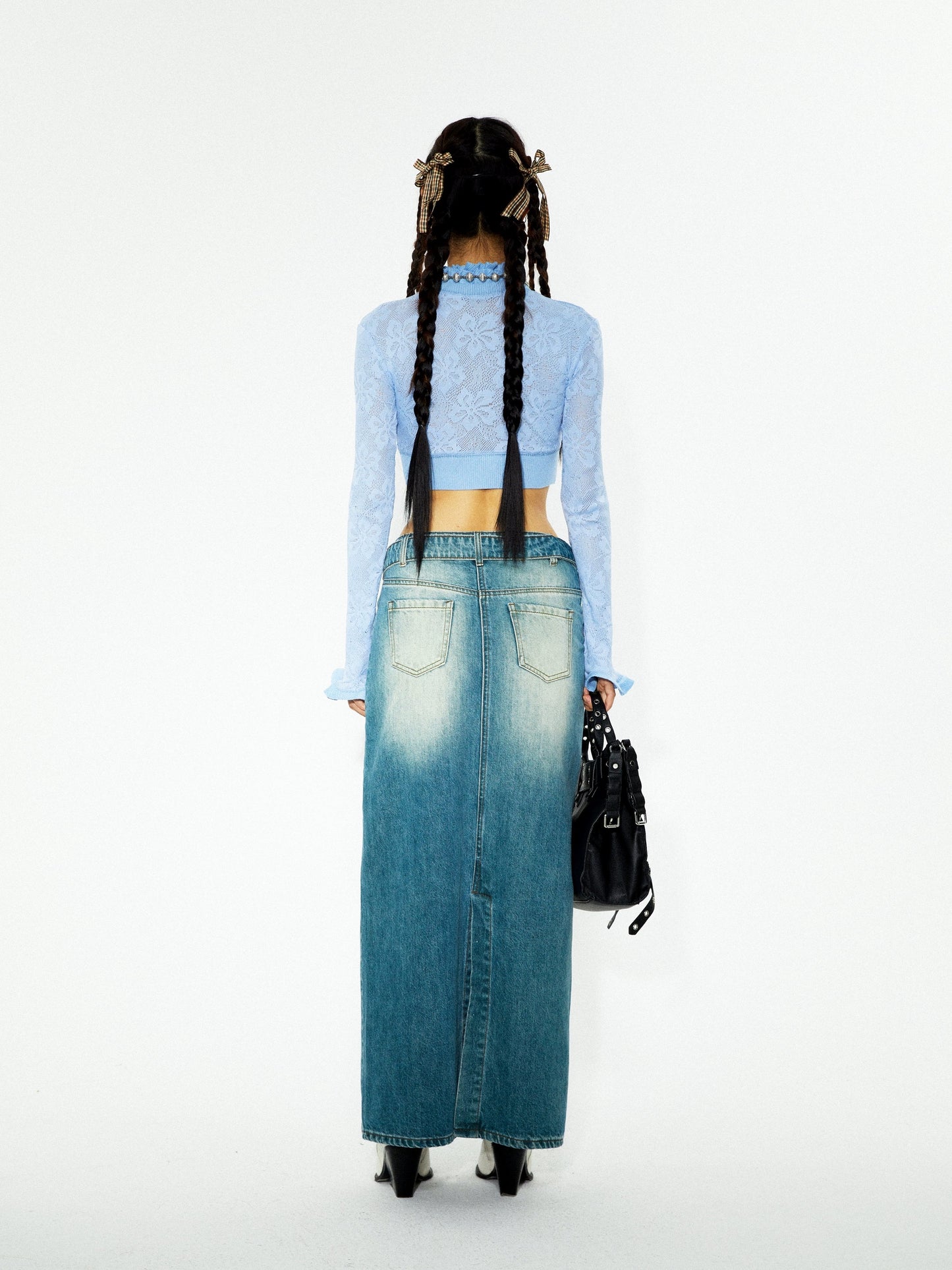 Asymmetric Belted Denim Skirt