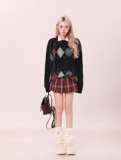 Red Plaid Pleated Skirt