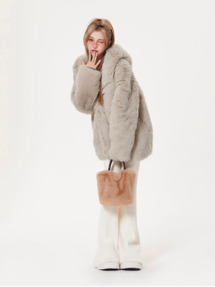 Hooded Plush Fur Coat