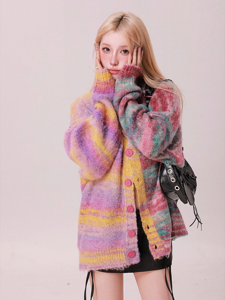Striped Oversized Sweater Cardigan